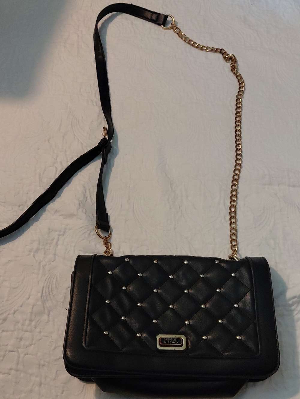 Badgley Mischka Black Quilted Crossbody with Gold Chain